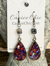 Load image into Gallery viewer, Midnight Firecracker Teardrops Earrings 3"; RWB14