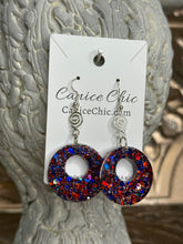 Load image into Gallery viewer, Firecracker Glitter Hoops 2.75"; RWB10
