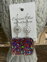 Load image into Gallery viewer, Red White & Blue with Flower Earrings Light Weight 3.75"; RWB8