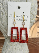 Load image into Gallery viewer, Red Spark Rectangle with CZ Earrings 3"; RS2