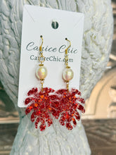 Load image into Gallery viewer, Red Leaf Pearl Earrings Light Weight 3"; RS3