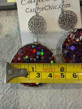 Load image into Gallery viewer, Red White & Blue Sun-catcher Earrings Light Weight 3.5"; RWB1