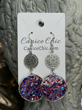 Load image into Gallery viewer, Red White & Blue Sun-catcher Earrings Light Weight 3.25"; RWB3