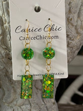 Load image into Gallery viewer, Green & Gold Dangle Earrings Light Weight 2.75" GS3