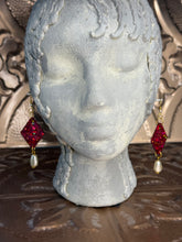 Load image into Gallery viewer, Raspberry Radiance Pearl Drops Earrings 3.5" PKS6