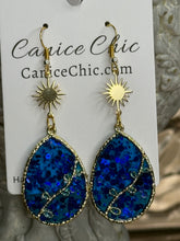 Load image into Gallery viewer, Sapphire Sunburst Earrings 3" BLS1