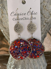 Load image into Gallery viewer, Red White &amp; Blue Sun-catcher Earrings Light Weight 3.5"; RWB1
