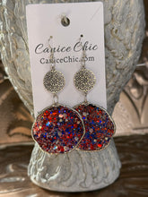 Load image into Gallery viewer, Red White &amp; Blue Sun-catcher Earrings Light Weight 3.5"; RWB1
