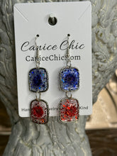 Load image into Gallery viewer, All-American Glitter Drops Earrings 2.75"; RWB24
