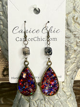 Load image into Gallery viewer, Midnight Firecracker Teardrops Earrings 3"; RWB14
