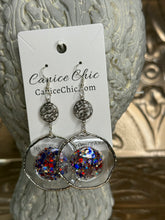 Load image into Gallery viewer, Red White &amp; Blue Floating Disk Earrings Light Weight 3.5"; RWB9
