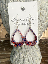 Load image into Gallery viewer, American Sparkle Teardrop Earrings 2.5"; RWB18
