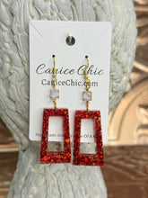 Load image into Gallery viewer, Red Spark Rectangle with CZ Earrings 3"; RS2
