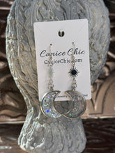 Load image into Gallery viewer, Silver Moon &amp; Star Earrings Light Weight 3"; SS2
