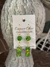 Load image into Gallery viewer, Green &amp; Gold Dangle Earrings Light Weight 2.75" GS3
