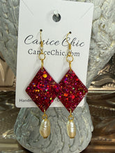 Load image into Gallery viewer, Raspberry Radiance Pearl Drops Earrings 3.5" PKS6
