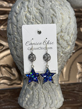Load image into Gallery viewer, Old Glory Blue Star Earrings 3"; RWB28
