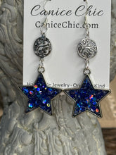 Load image into Gallery viewer, Old Glory Blue Star Earrings 3"; RWB28
