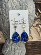Load image into Gallery viewer, Sapphire Sunburst Earrings 3" BLS1
