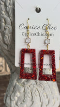 Load and play video in Gallery viewer, Red Spark Rectangle with CZ Earrings 3"; RS2
