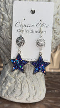 Load and play video in Gallery viewer, Old Glory Blue Star Earrings 3"; RWB28
