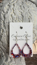Load and play video in Gallery viewer, American Sparkle Teardrop Earrings 2.5"; RWB18
