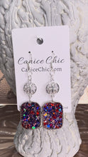 Load and play video in Gallery viewer, Red White &amp; Blue Earrings Light Weight 3.25"; RWB12
