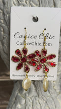 Load and play video in Gallery viewer, Red Flower Pearl Earrings Light Weight 2.75"; RS4
