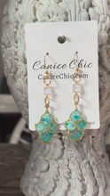 Load and play video in Gallery viewer, Turquoise CZ Earrings Light Weight 2.75" TQS4
