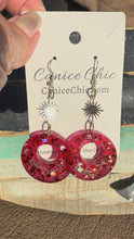 Load and play video in Gallery viewer, Red Circle &amp; Starburst Earrings Light Weight Sparkly 3", RS1
