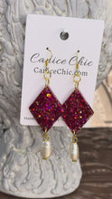 Load and play video in Gallery viewer, Raspberry Radiance Pearl Drops Earrings 3.5" PKS6

