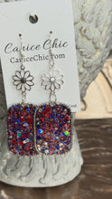 Load and play video in Gallery viewer, Red White &amp; Blue with Flower Earrings Light Weight 3.75"; RWB8
