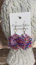 Load and play video in Gallery viewer, Liberty Glitter Hexagon Earrings  3"; RWB16
