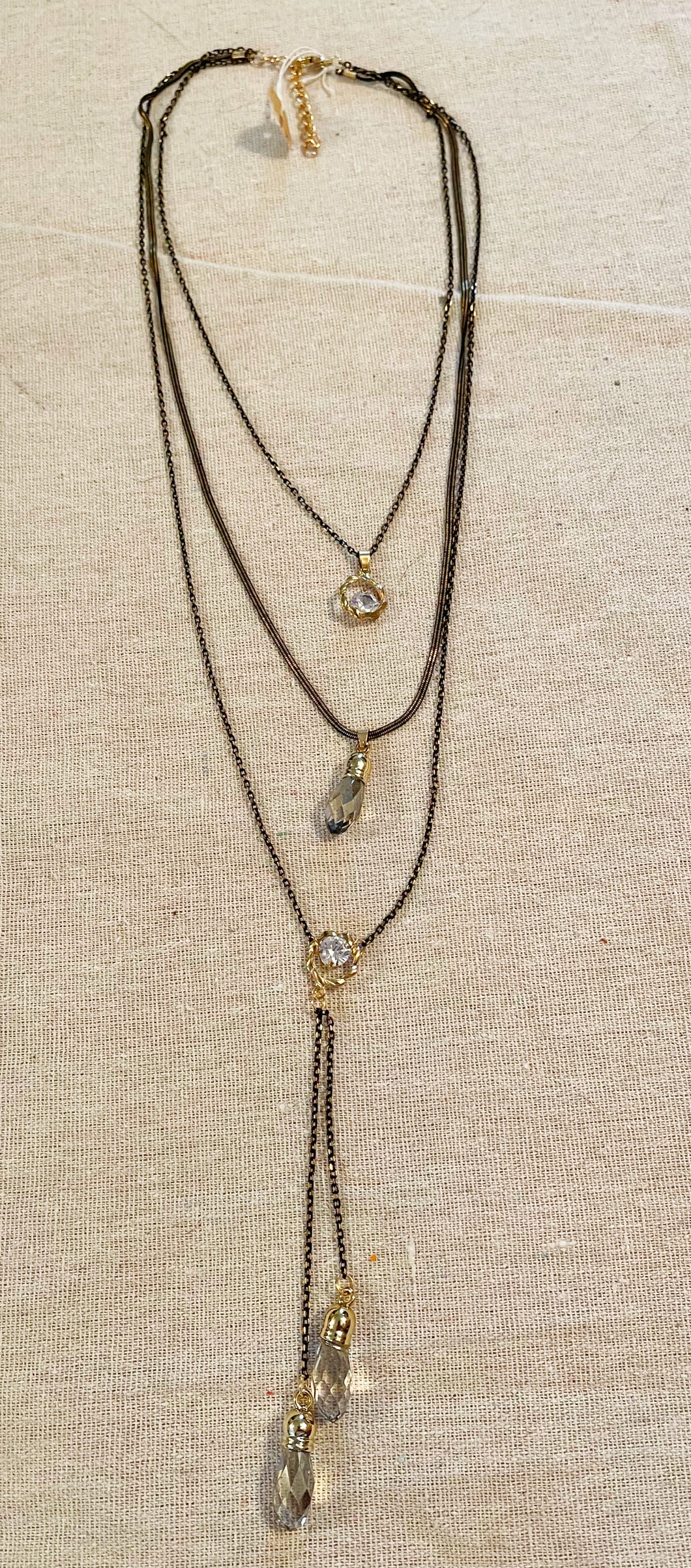 Long Necklace - Black & Gold 3-Tier Necklace