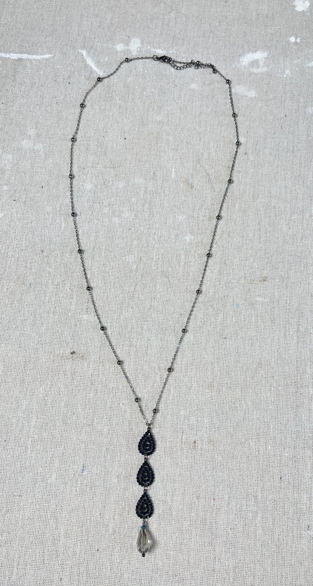Long Necklace - Black Sparkly with Black Bead Chain